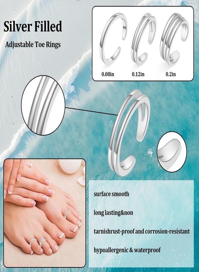 Bolsdoic Toe Rings for Women, 3PCS Silver Plated Stylish Adjustable Toe Band Rings, Summer Beach Foot Jewelry - Perfect for Vacation, Daily Wear - Image 2